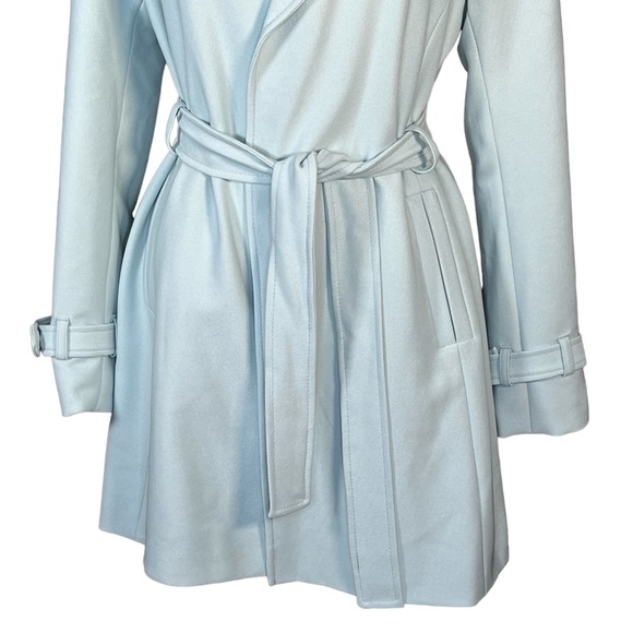Tahari Trench Style Belted Textured Mint Blue Coat Size Medium EUC - Picture 3 of 13